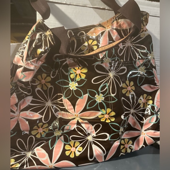 BRACIANO Laminated Cotton BOHO Updated Floral Snap Beach Tote Bag Pockets HTF - Picture 3 of 9